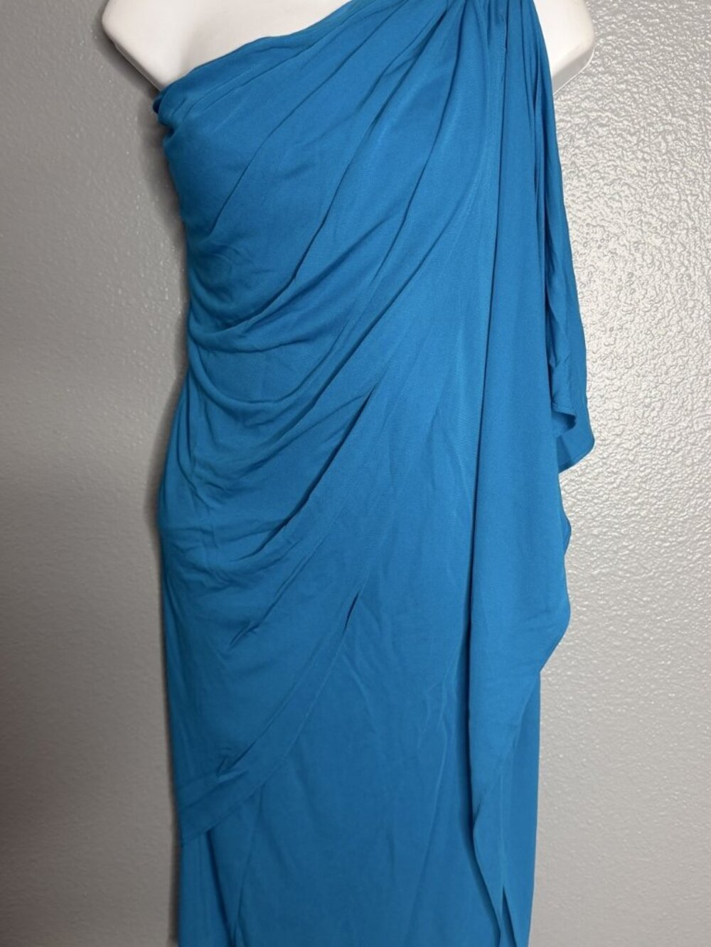 Mark & James Badgley Mischka One Shoulder Draped Dress Turquoise L